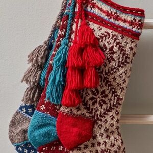 Free People X French Knot Nordic Snowflake Stocking RED
